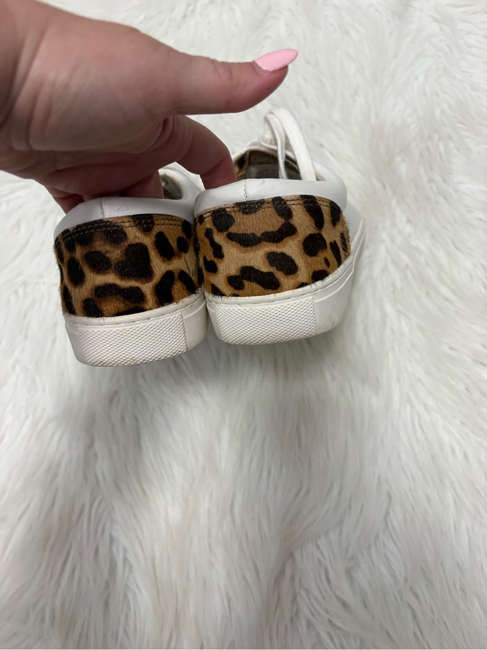 J. Crew White Road Trip Calf Hair Leopard Print Accent Sneakers